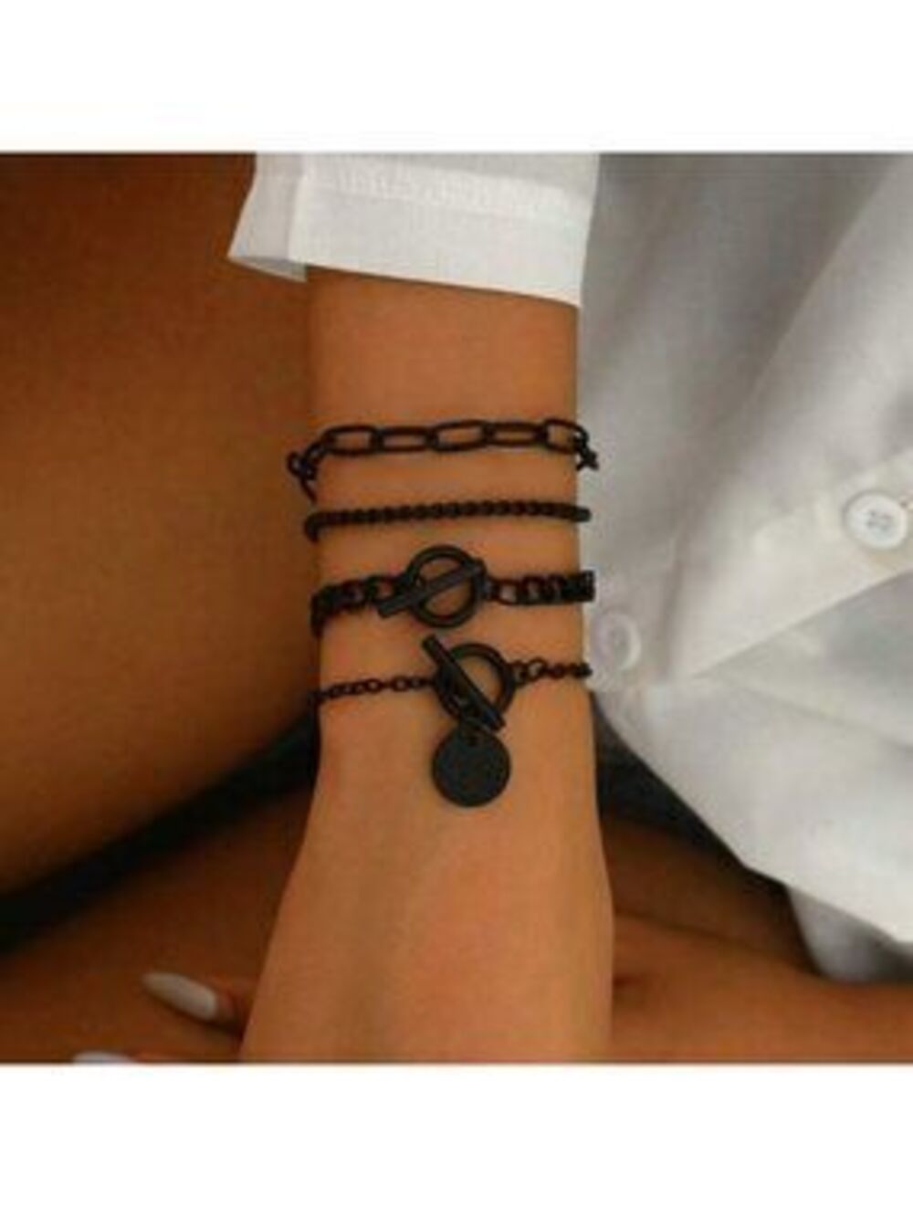 Black Toggle 4pc Chain Bracelet Set